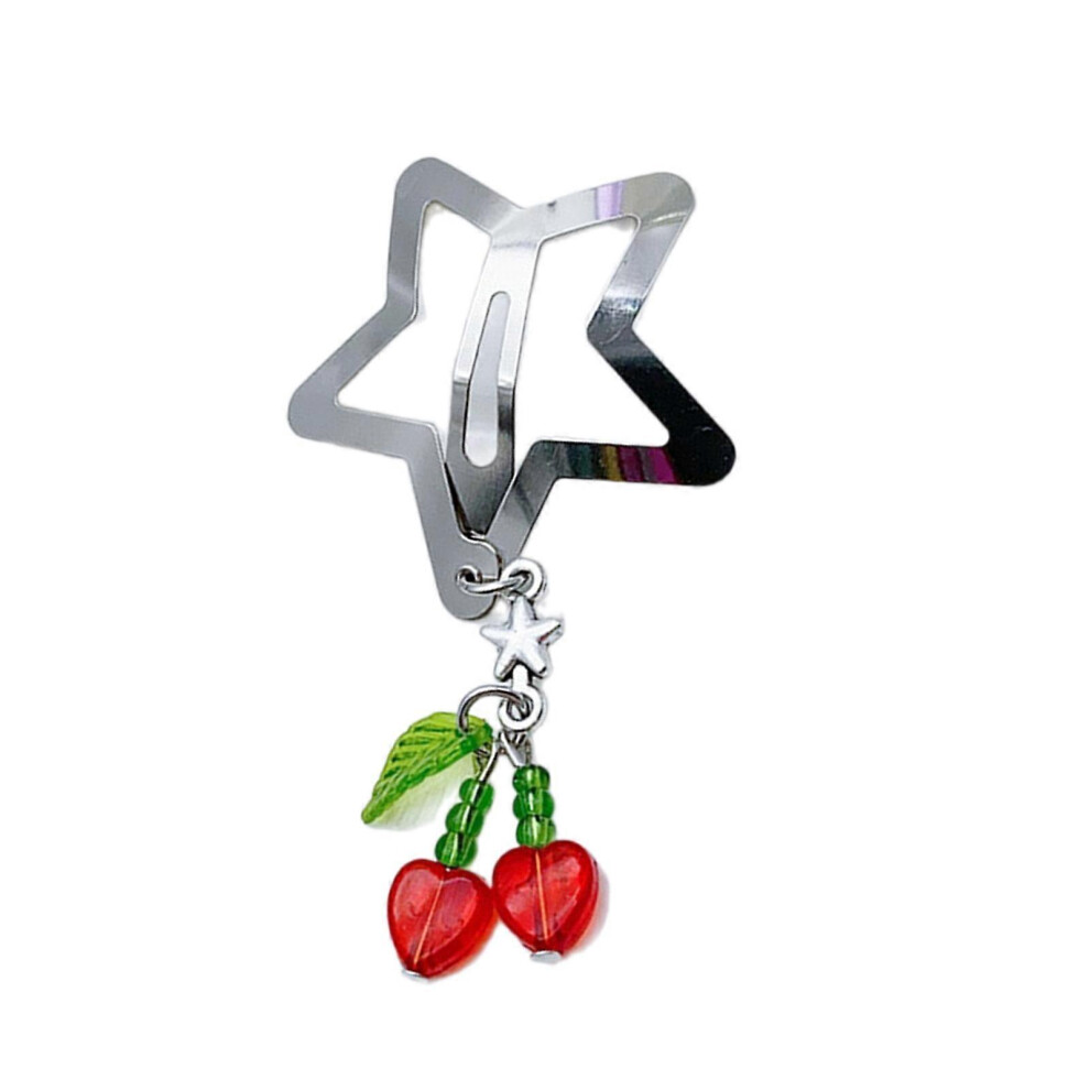 (As Show, One Size) Fringe Chain Hairclip Side Banger Hairpin Colorful Pearl Star Hair Clip Handmade Cherry Pendent Hair Jewelry Barrette 7683012600210