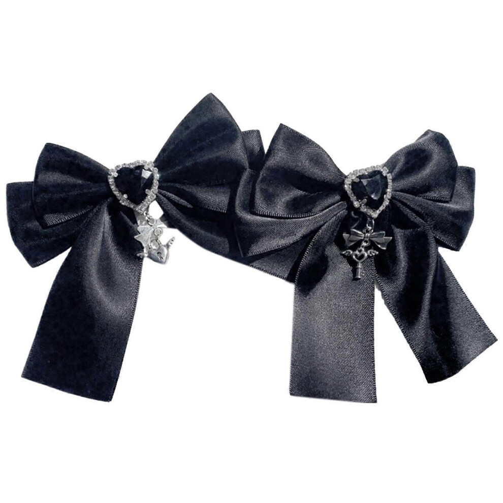 (Chain Cross Single, One Size) Delicate Bow Gothic Y2k Style Side Clip Bow Hair Clip With Chains Sweet Girls Cross Bow Style Dark Balletcore 7683012699801