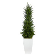 3.5 Cypress kunstboom in witte metalen plantenbak, UV-bestendig (binnen/buiten)