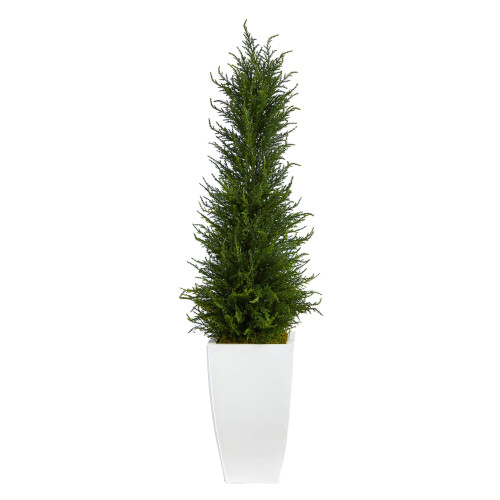 3.5 Cypress Artificial Tree in White Metal Planter UV Resistent (indend?rs/udend?rs)