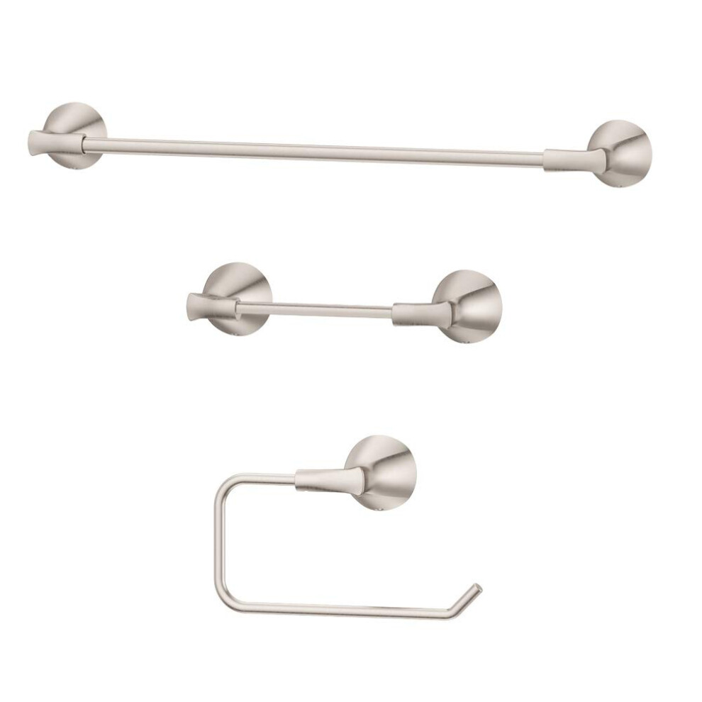 Pfister Willa 3-Teiliges Badezimmer-Hardware-Set Mit Handtuchstange, Handtuchring Und Toilettenpapierhalter, Wandmontage, Geb Rstetes Nickel-Fini-image