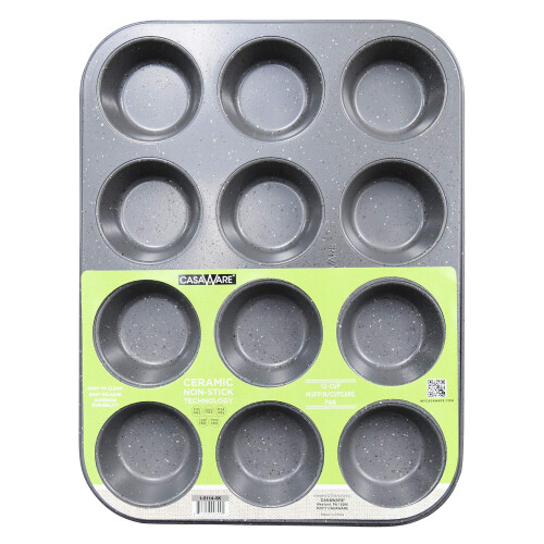 casaWare Ceramic Coated NonStick 12 Cup Muffin Pan (Silver Granite)