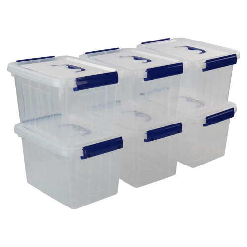 Eagrye 6 Quart Plastic Storage Latch Box  6-Pack Clear Storage Bin with Handle