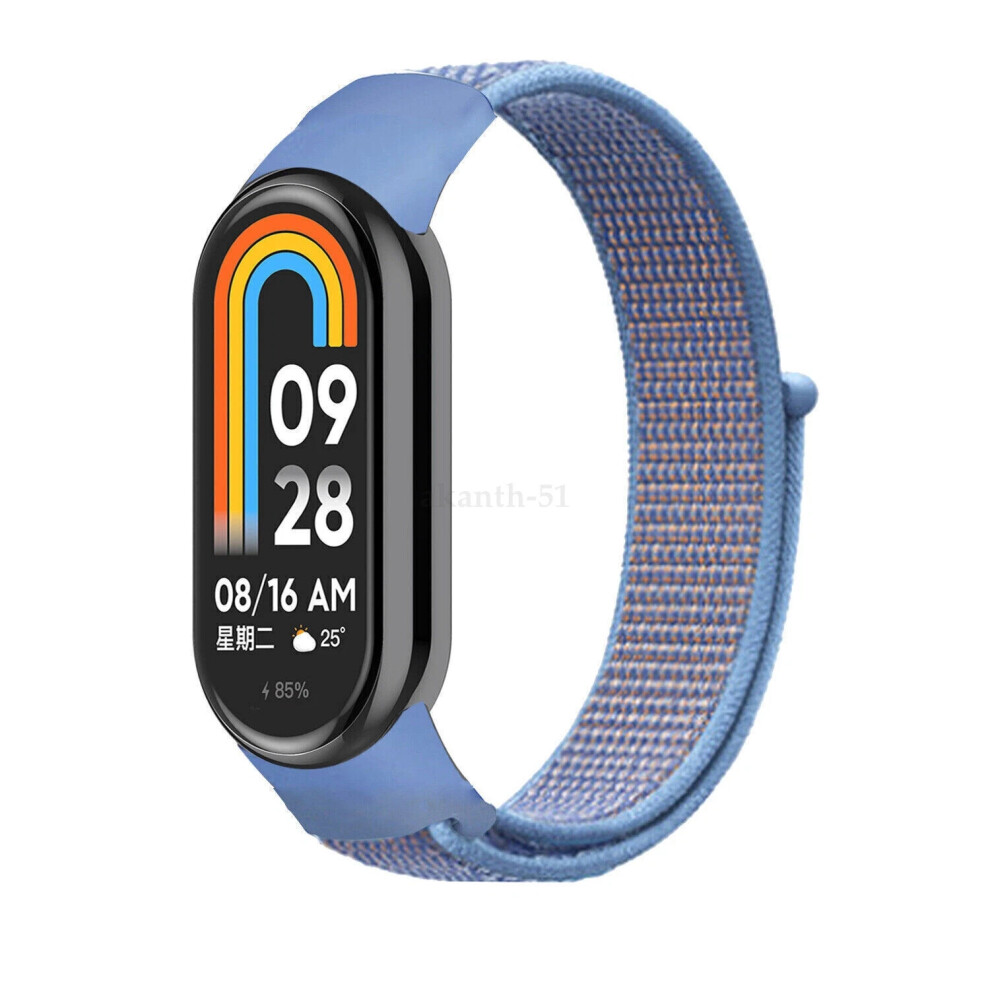 (, For Mi Band 8) Replacement Nylon Loop Strap For Xiaomi Band 8 Nfc Smart Bracelet Wristband Blue 6963793826247