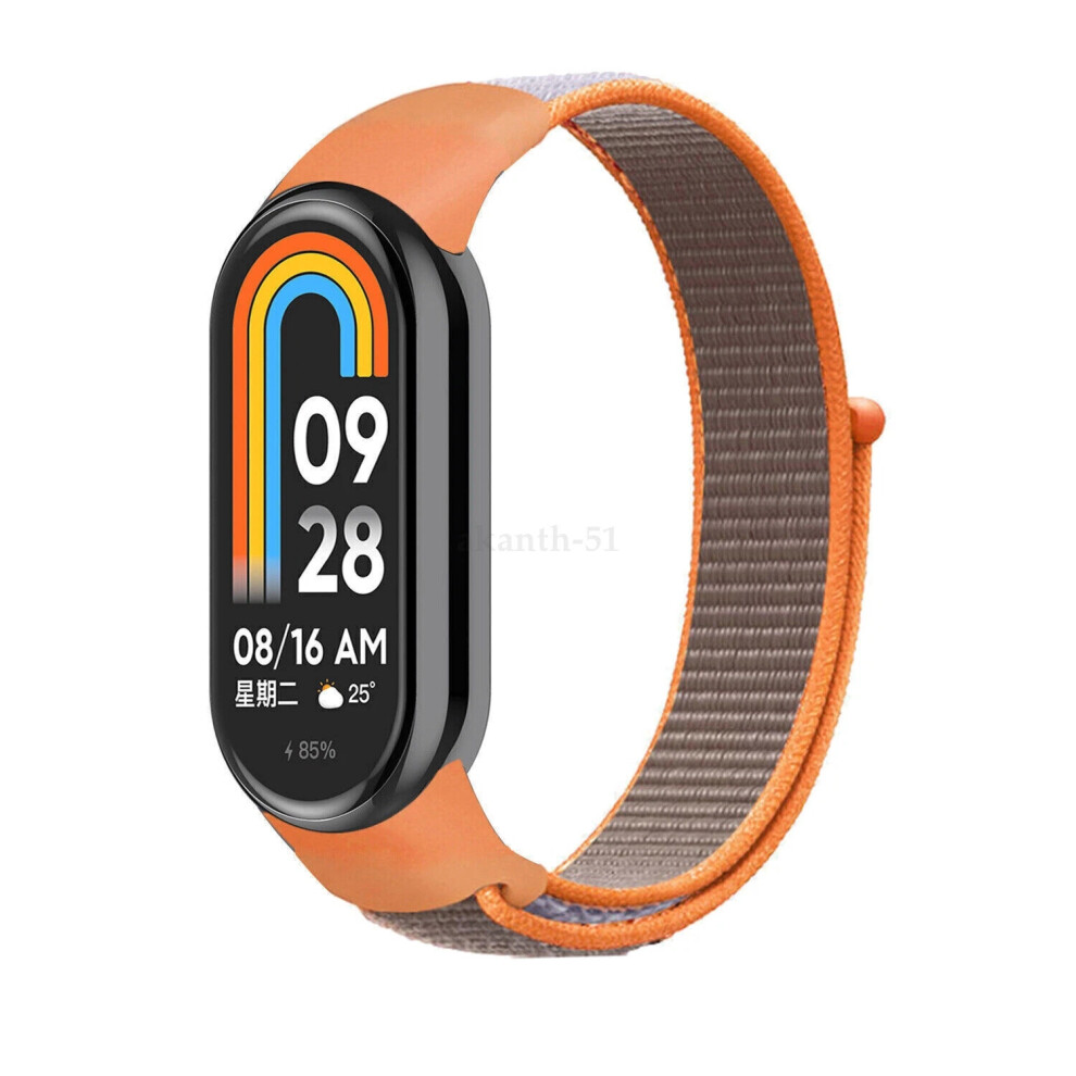 (, For Mi Band 8) Replacement Nylon Loop Strap For Xiaomi Band 8 Nfc Smart Bracelet Wristband Orange 6963793826384