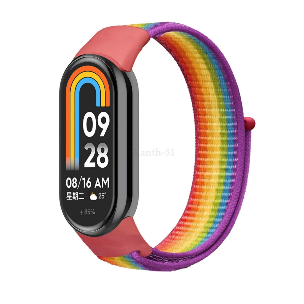 (Rainbow, For Mi Band 8) Replacement Nylon Loop Strap For Xiaomi Band 8 Nfc Smart Bracelet Wristband 6963793826421