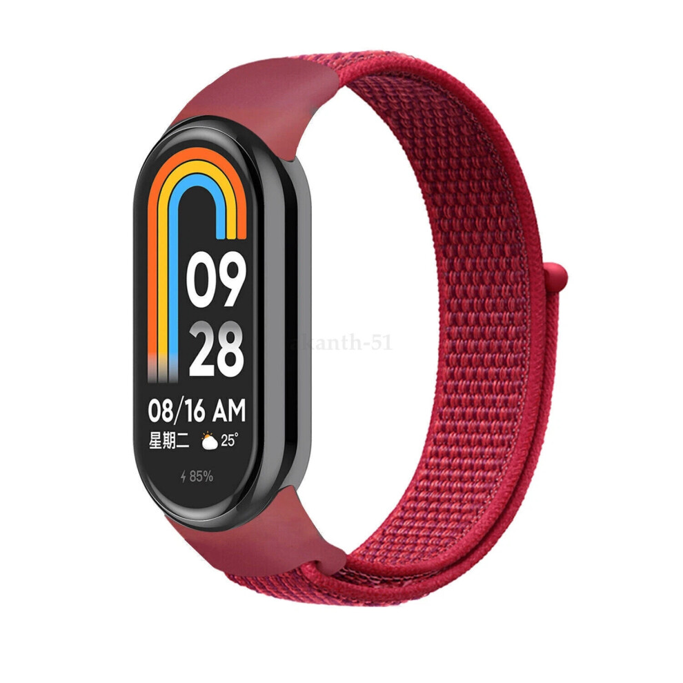(, For Mi Band 8) Replacement Nylon Loop Strap For Xiaomi Band 8 Nfc Smart Bracelet Wristband Red 6963793826445