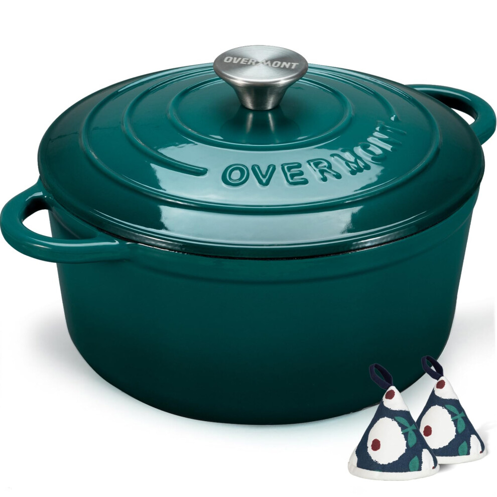 Overmont Enameled Cast Iron Dutch Oven - 4.5QT Pot with Lid Cookbook & Cotton Potholders - Heavy-Duty Cookware for Braising  Stews  Roasting  Bread Ba-image-OPC-PG55DQC-NEW