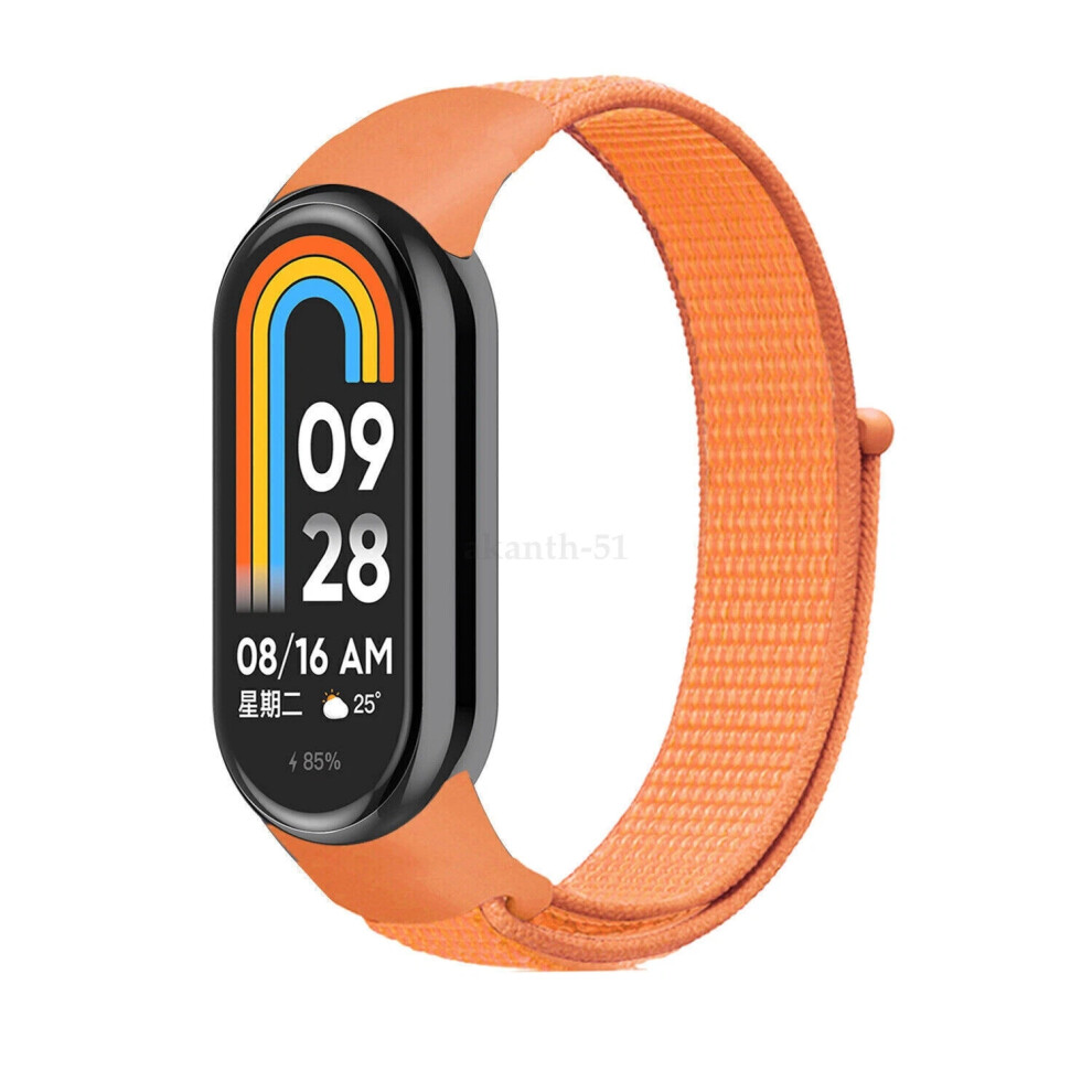 (#, For Mi Band 8) Replacement Nylon Loop Strap For Xiaomi Band 8 Nfc Smart Bracelet Wristband Hot Orange 6963793826797
