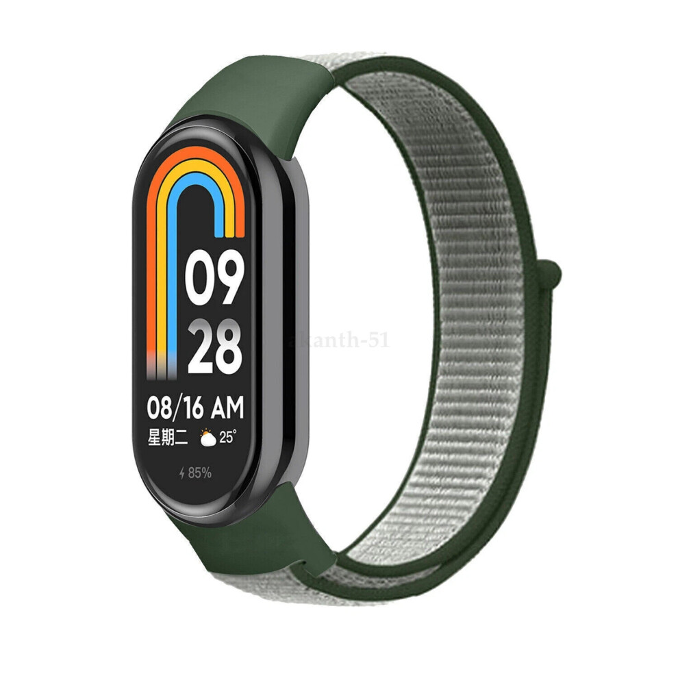 (Olive, For Mi Band 8) Replacement Nylon Loop Strap For Xiaomi Band 8 Nfc Smart Bracelet Wristband Hot Green 6963793826971