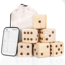 Barcaloo Yardzee Outdoor Family Games 3.5 """" Giant Wooden Dice Games for Families 6 store terning scorekort Jumbo Dice Giant Yard Games