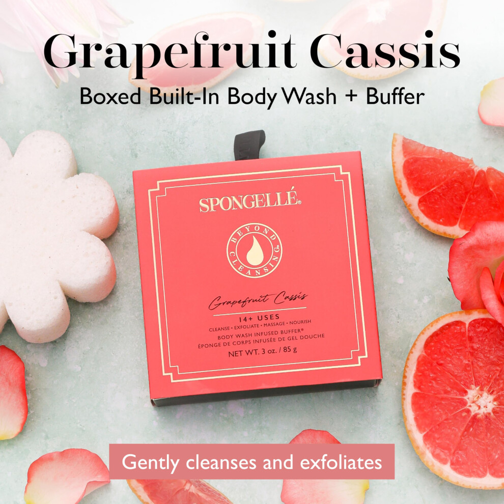 Spongella? Spongelle Grapefruit Cassis Wild Flower Loofah Buffer With Box | Bath & Shower Loofah For Women | Body Scrubber Exfoliator With Body Wash Infused Spon
