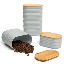 MIXPRESSO 3 pieces Ensemble de cartouche en plastique etanche avec des cartouches de couvercle de bambou pour le comptoir de cuisine cafe et la c