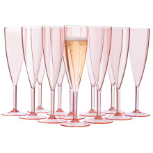 Flute da champagne riutilizzabili in plastica acrilica americana (set da 12) rosa, stelo da 5 once | Senza BPA, infrangibili, prodotto negli Stat