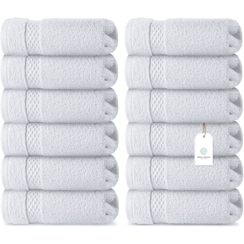 Serviettes de toilette de luxe en coton WhiteClassic - Grande serviette de toilette pour h   tel et spa | Lot de 12 | Blanc