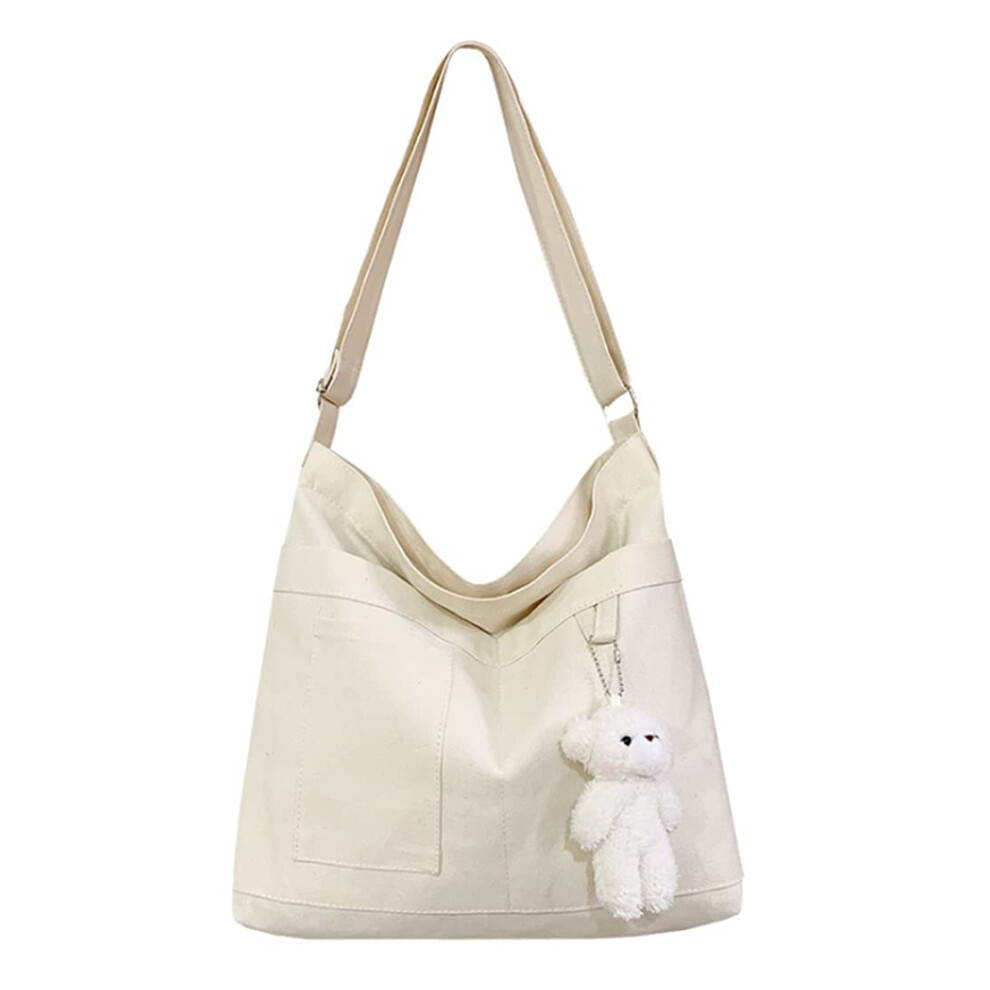 Borsa A Tracolla Economica In Tela Di Cotone, Borsa A Tracolla Da Donna Con 3 Tasche Esterne, Chiusura Con Cerniera, A Tote Bag - Bianco, A Tote Bag-White, Casual Borsa A Tracolla Economica In Tela Di Cotone, Borsa A Tracolla Da Donna Con 3 Tasche Esterne, Chiusura Con Cerniera, A Tote Bag - Bianco, A Tote Bag-White, Casual