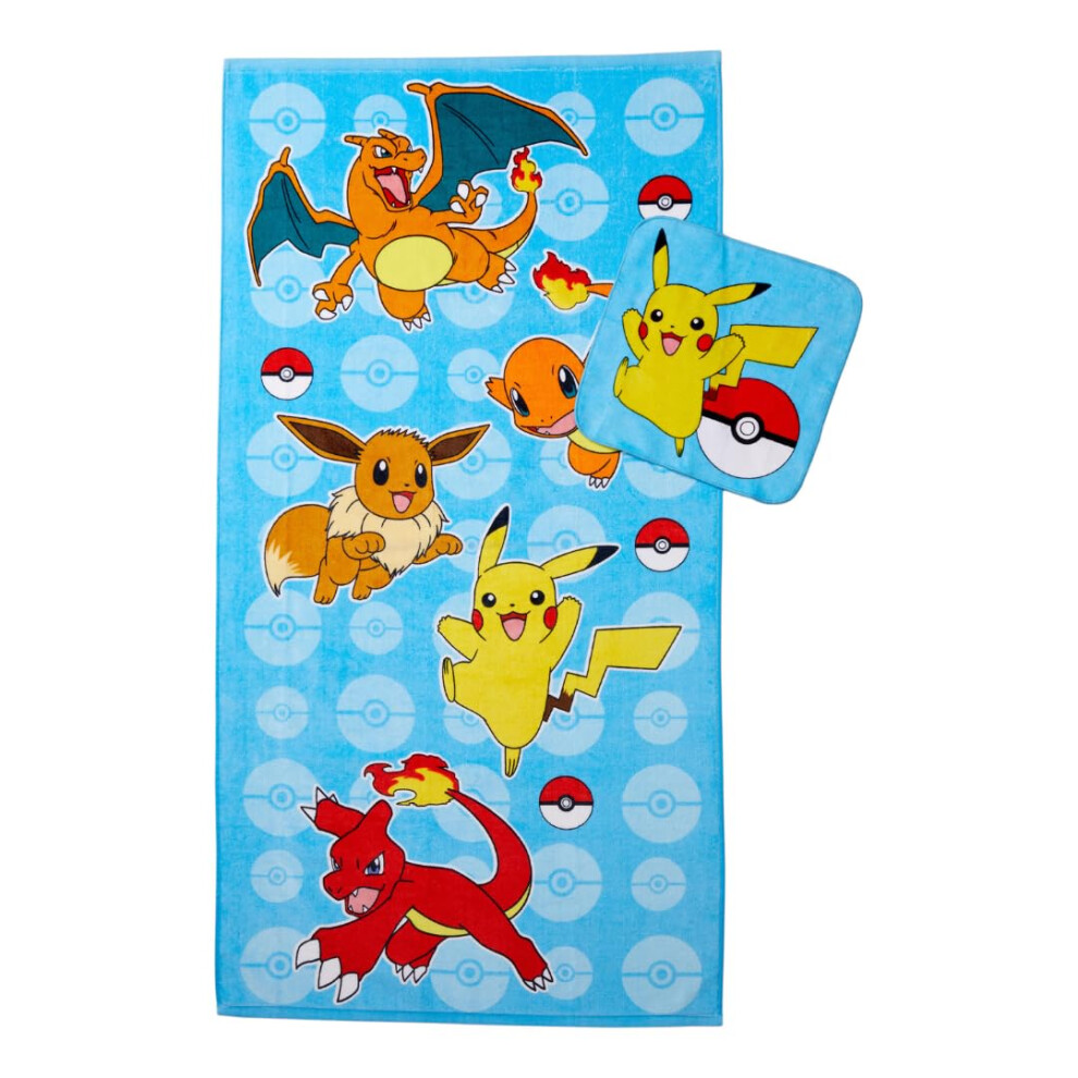 Serviette de bain/piscine/plage en coton    ponge doux et absorbant avec gant de toilette pour enfants Franco Pokemon Gamer, ensemble de 2 pi   ces,