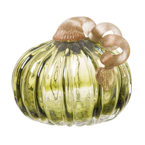 Glitzhome glitzhome 4,72 polegadas soprado  mo em dois tons verde crackle vidro abbora mesa destaque para decorao de colheita de outono