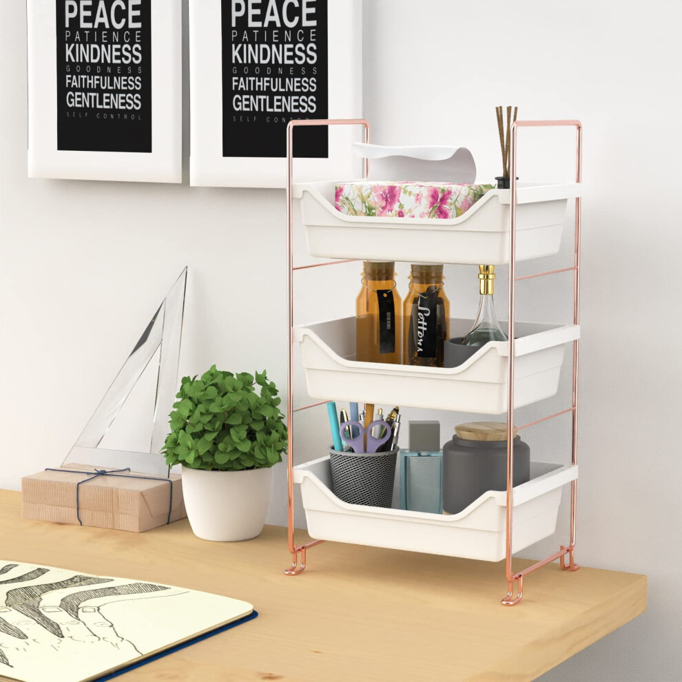 Tag Re De Douche En M Tal Pour Salle De Bain, Id Ale Pour Ranger Serviettes, Lotions, Mouchoirs Et Sels De Bain (Or Rose Et Blanc)-image