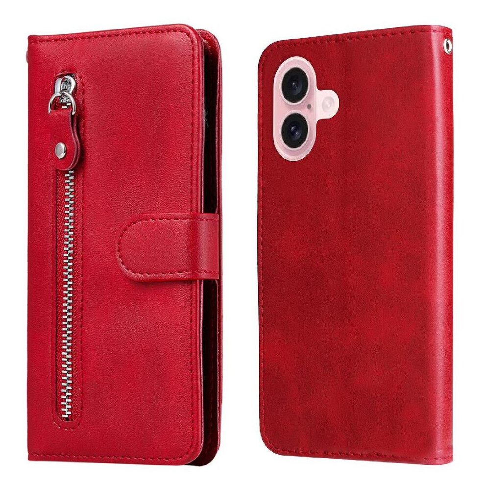 (Red) Case For Iphone 16 Protective Cover Leather Zipper Card Slot Holders Red 764563696857