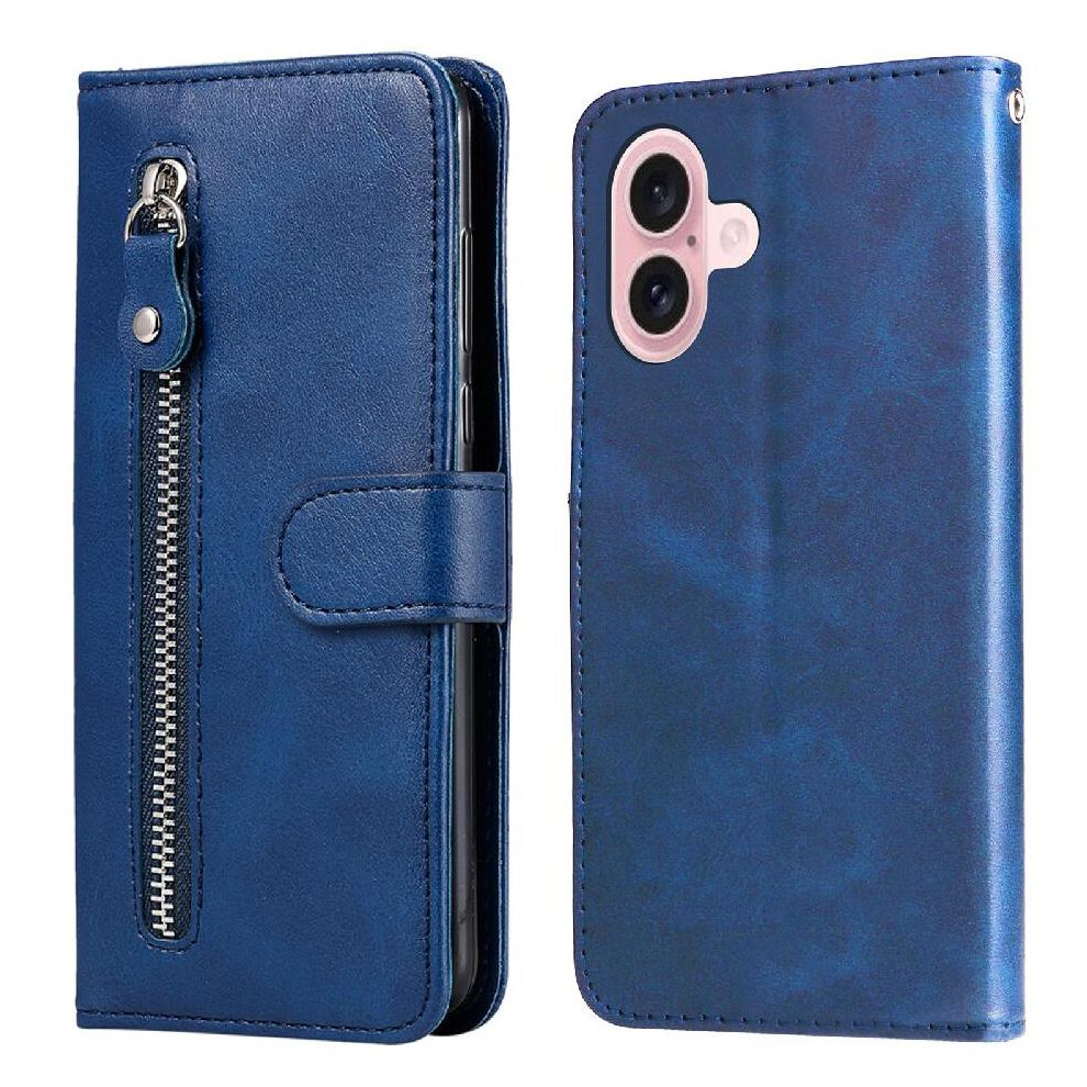 (Blue) Case For Iphone 16 Protective Cover Leather Zipper Card Slot Holders Blue 764563696826