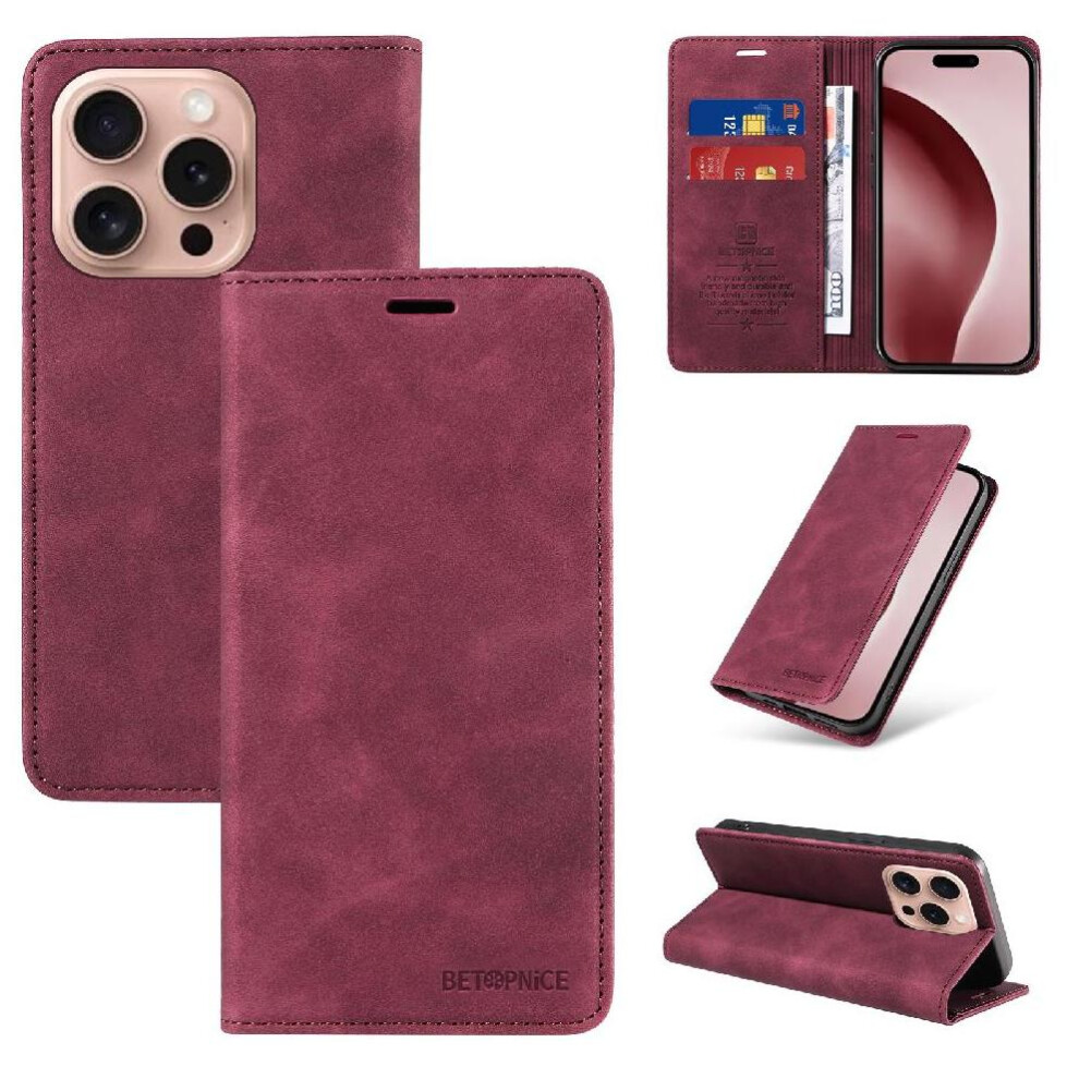 (Red) Case For Iphone 16 Pro Max Folio Wallet Protective Magnetic Pu Leather Red 764563696871