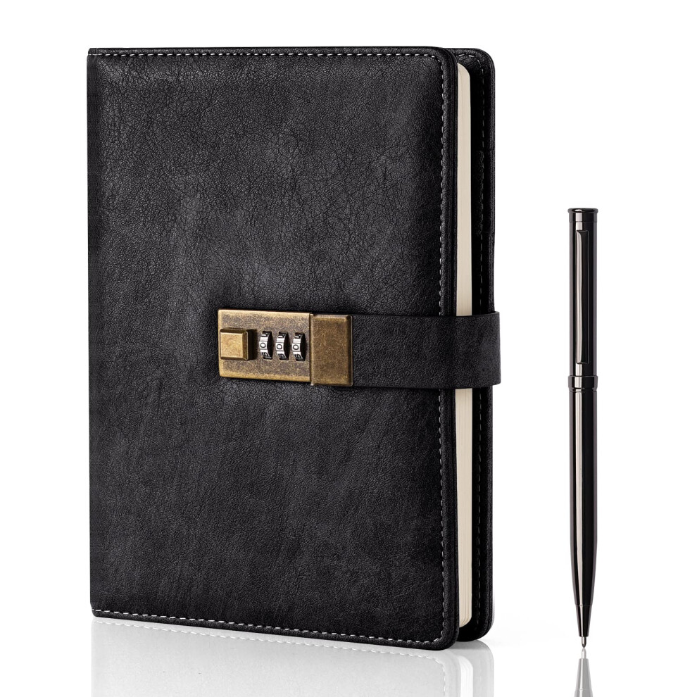 WEMATE Diary with Lock  A5 PU Leather Journal with Lock 240 Pages  Vintage Lock Journal Password Protected Notebook with Pen & Gift Box  Lock Diary Pl-image-OPC-PG2F9HV-NEW