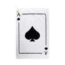 Player Supreme Golf Poker Ace of Spades Handdoek. Katoenen Sporthanddoek met Metalen Clip. Wit & Zwart Omkeerbaar Groot (16" x 24")