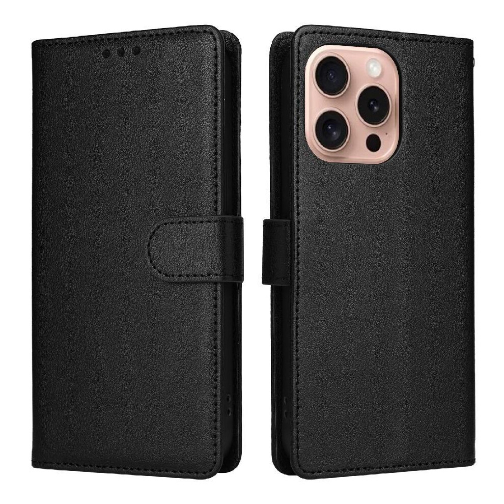 Photos - Case Flip for iphone 16 Pro Card Holder Pu Leather Wallet Kickstand Magnetic Wrist Strap(Black)