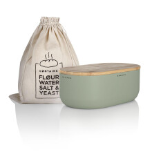 LARS NYSM BREAD BOX I Metalboks med linnedpose til langvarig friskhed I Bread Bin With Bambus LID Bruges som skærebræt I 14.2x7.5x5.1 in (Sage Gr