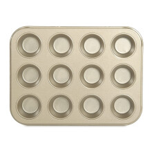 Glad Muffin Pan, zware metalen cupcakevorm met anti-aanbaklaag en kleine bakvorm, mini 12 kopjes, goud