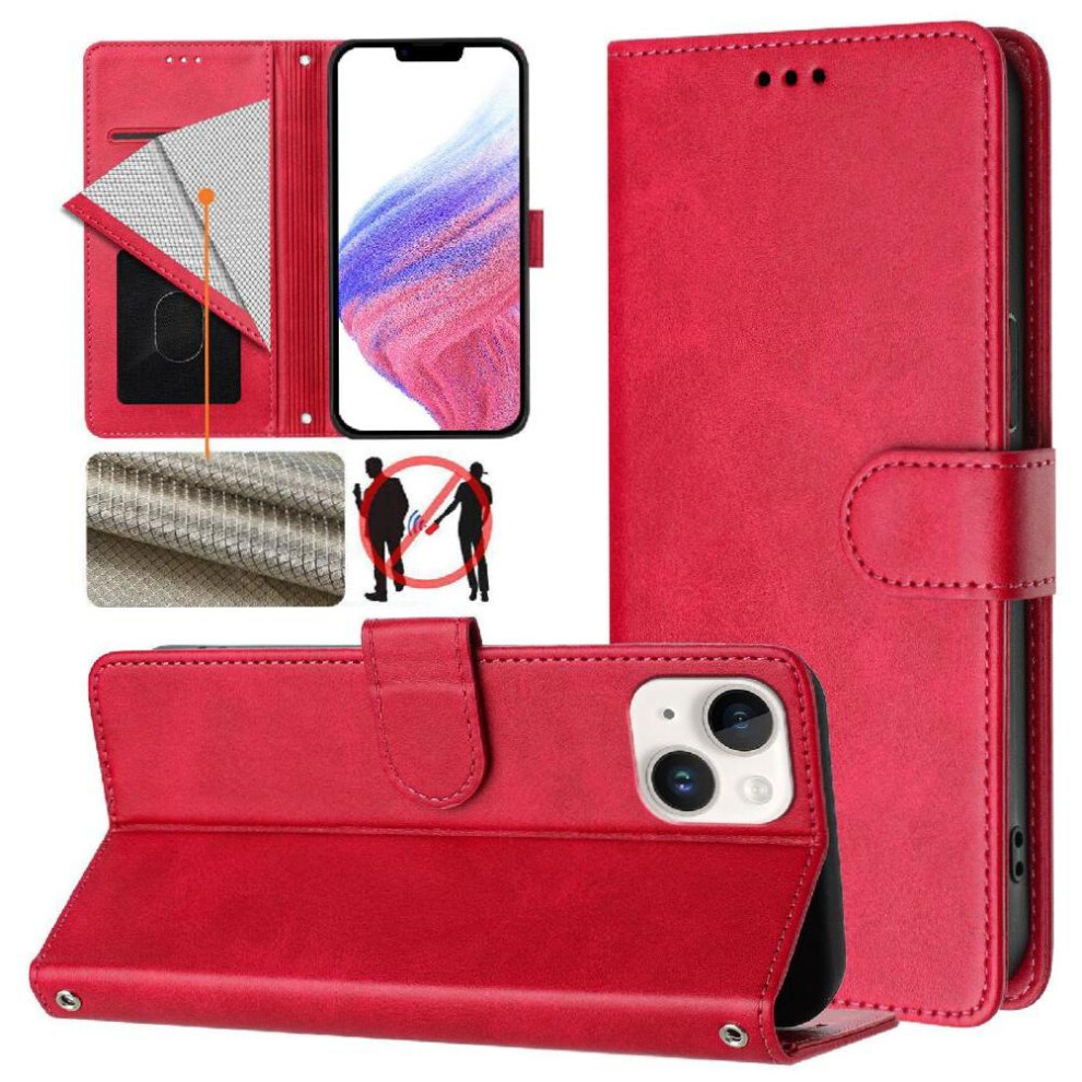 Photos - Case Compatible with iphone 13 Classic Style Flip Rfid Blocking Card Holder Wallet Shockproof Magnetic Clos(rose red )