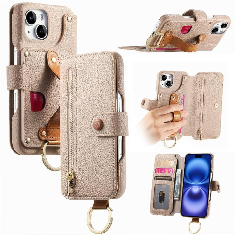 (White) Compatible With Iphone 13 Case Crad Slot Wallet Stand Zipper Wristband White 764563698578