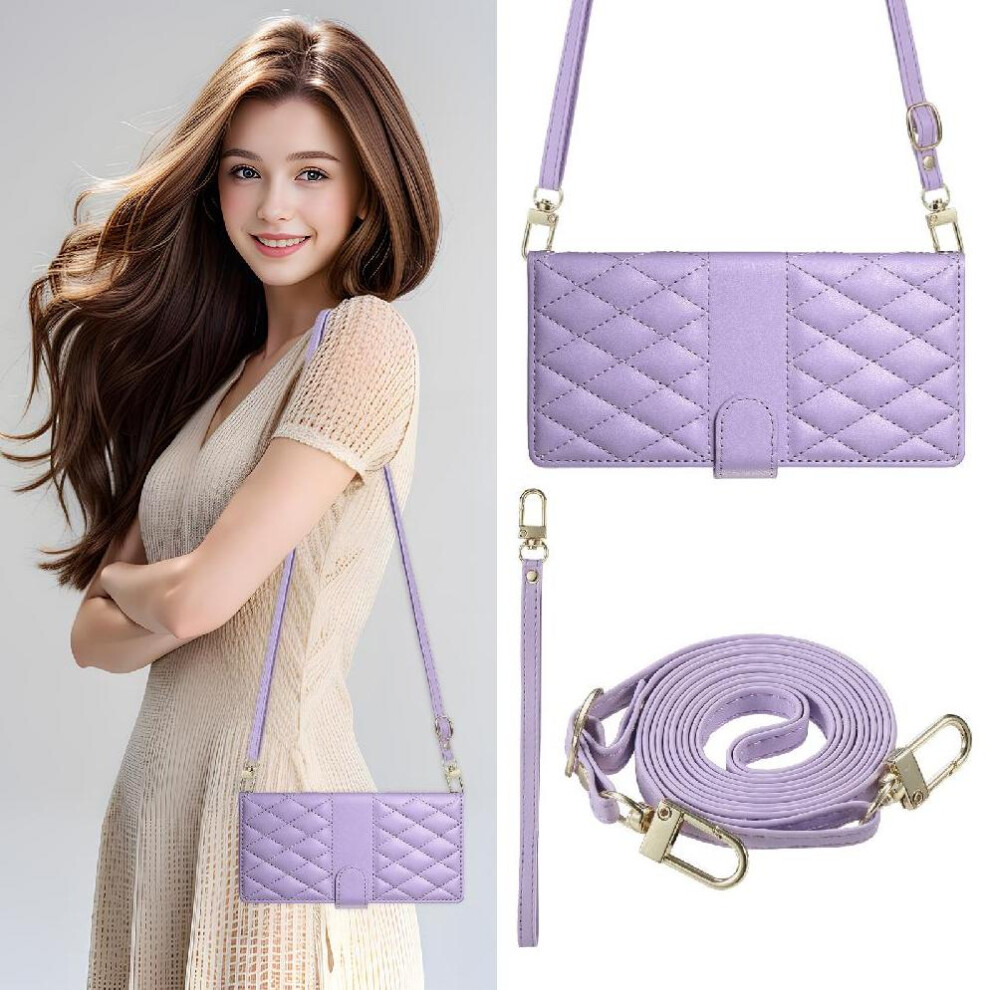 (Purple) Compatible With Iphone 13 Pro Case Dual Straps Wallet Elegant Leather Case Shockproof Purple 764563699254