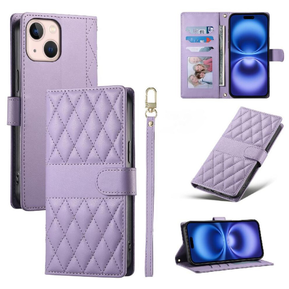 (Purple) Compatible With Iphone 13 Mini Case Leather Case Elegant Dual Straps Wallet Shockproof Purple 764563699377