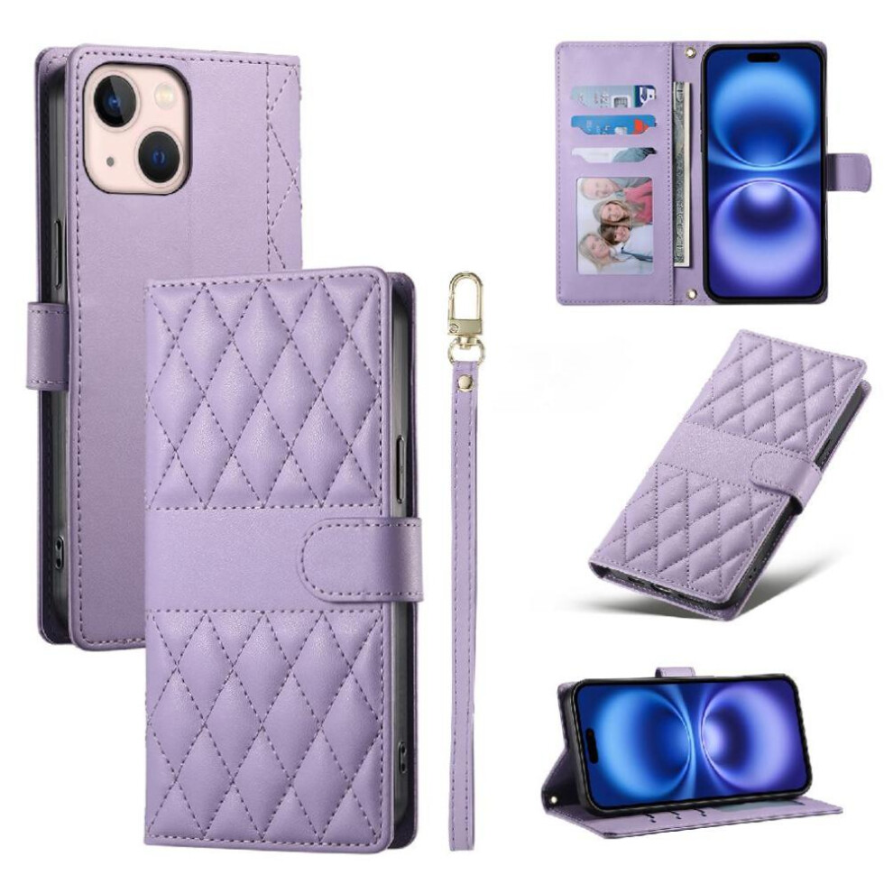 (Purple) Compatible With Iphone 13 Case Elegant Shockproof Wallet Leather Case Dual Straps Purple 764563699438