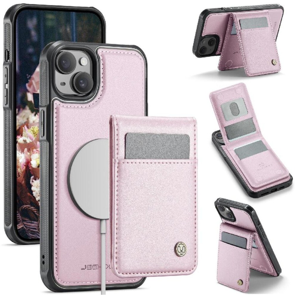 (Pink) Compatible With Iphone 13 Case Stand Wireless Charging Cardsllots Rfid Pink 764563700547