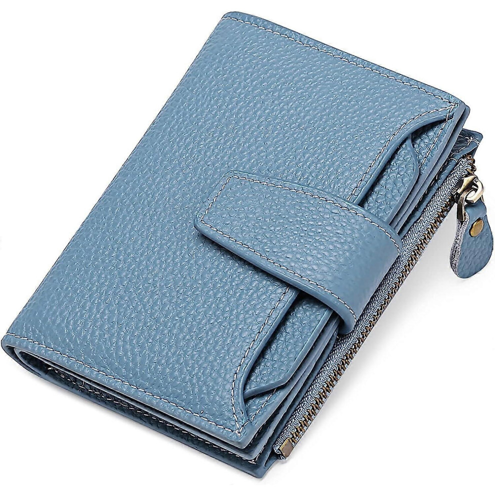 (As show, One size) Light Blue Women's Wallet Leather Slim Coin Bag Coin Purse Women's Zipper Wallet and Multi Card Anti RFID Shield Short Wallet