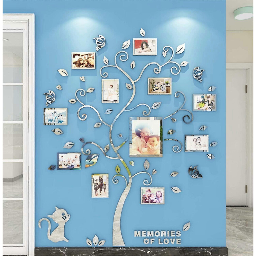 (As show, One size) Tree Wall Stickers 3D Photo Frame DIY Wall Stickers Arts Home Decoration for Bedroom, Living Room, Nursery, Hall, Nursery, Gift (Silver,L)