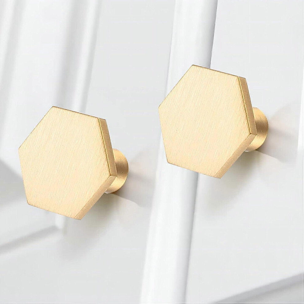 (As show, One size) 6 Pieces Door Knobs, Brass Cabinet Knobs, Gold Cabinet Knobs, Dresser Drawer Knobs, Hexagonal Single Hole Handle for Kitchen, Office, Cupboard, with S