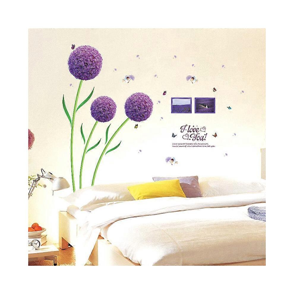 (As show, One size) Purple Dandelion Wall Stickers Wall Sticker Hydrangea Flower Wall Decoration Bedroom Girl Living Room Office