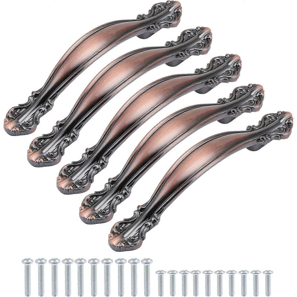 (As show, One size) Set of 5 Vintage Antique Arch Shaped Cabinet Pulls - Furniture Door Pulls 10.9cm Long (64mm Hole Distance) - Red Bronze