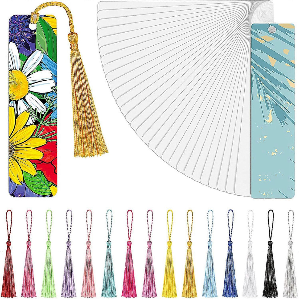 (As show, One size) (30 Pieces) Sublimation Blank Page Bookmark DIY Aluminum Metal Heat Transfer with Hole and Colored Tassels for Crafts, Tassel Book