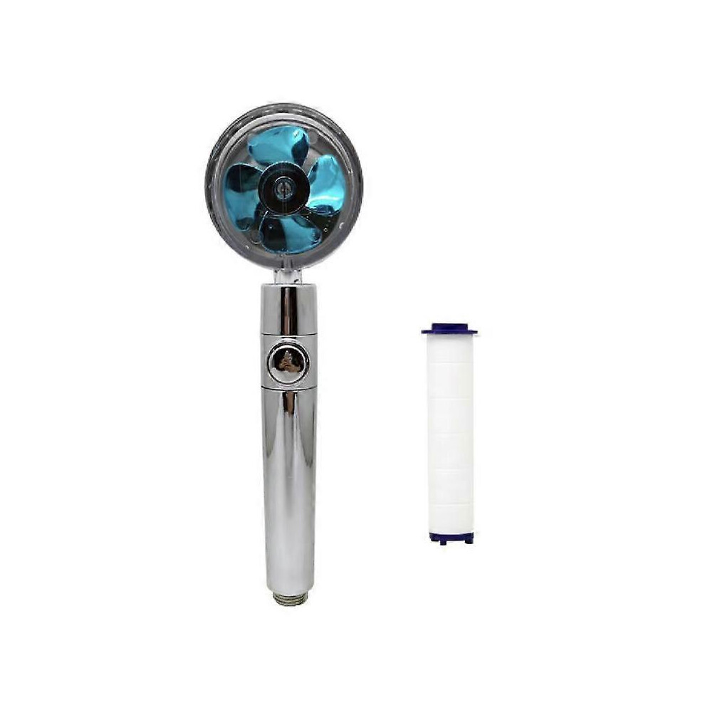 (As show, One size) High Pressure Water Saving Shower, 360 Swivel, with Filter, Turbo Spa Shower Head with Fan and Switch (Blue)