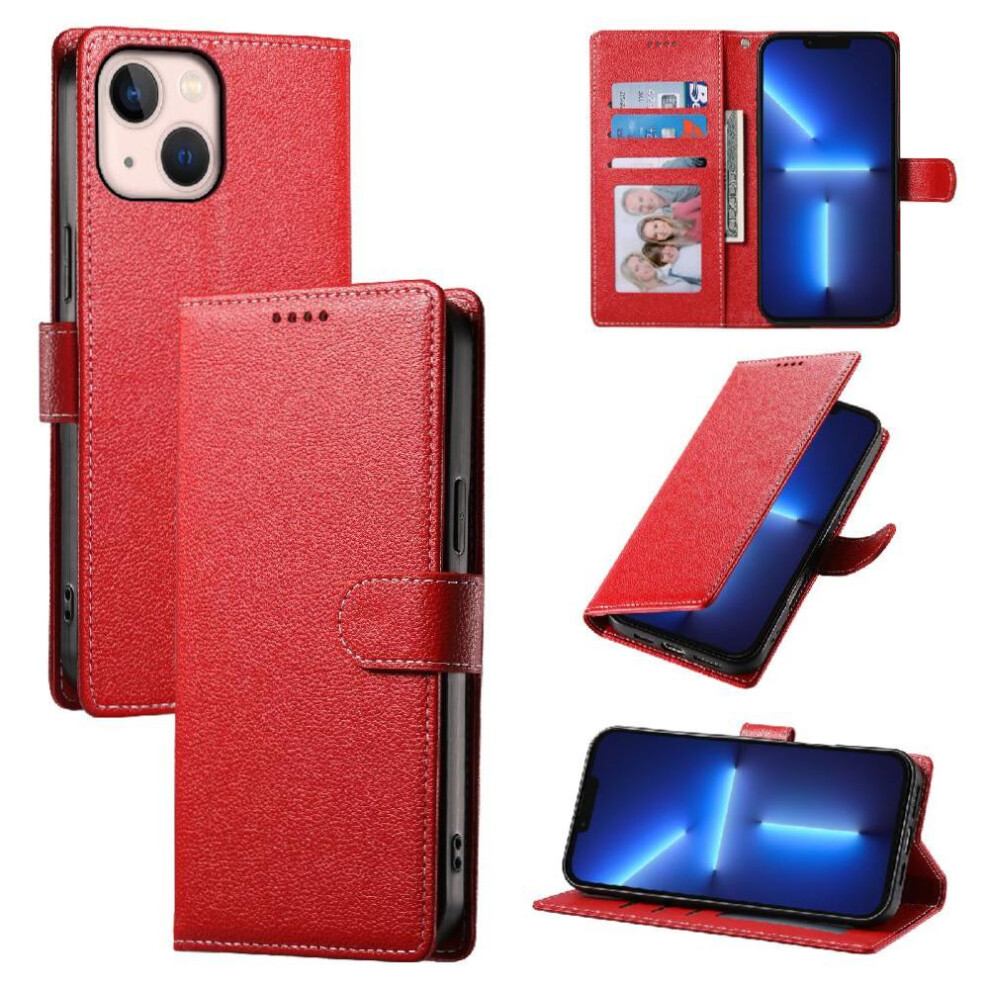 (Red) Compatible With Iphone 13 Mini Case Shockproof Daily Use Card Slots Magnetic Closure Red 764563702138