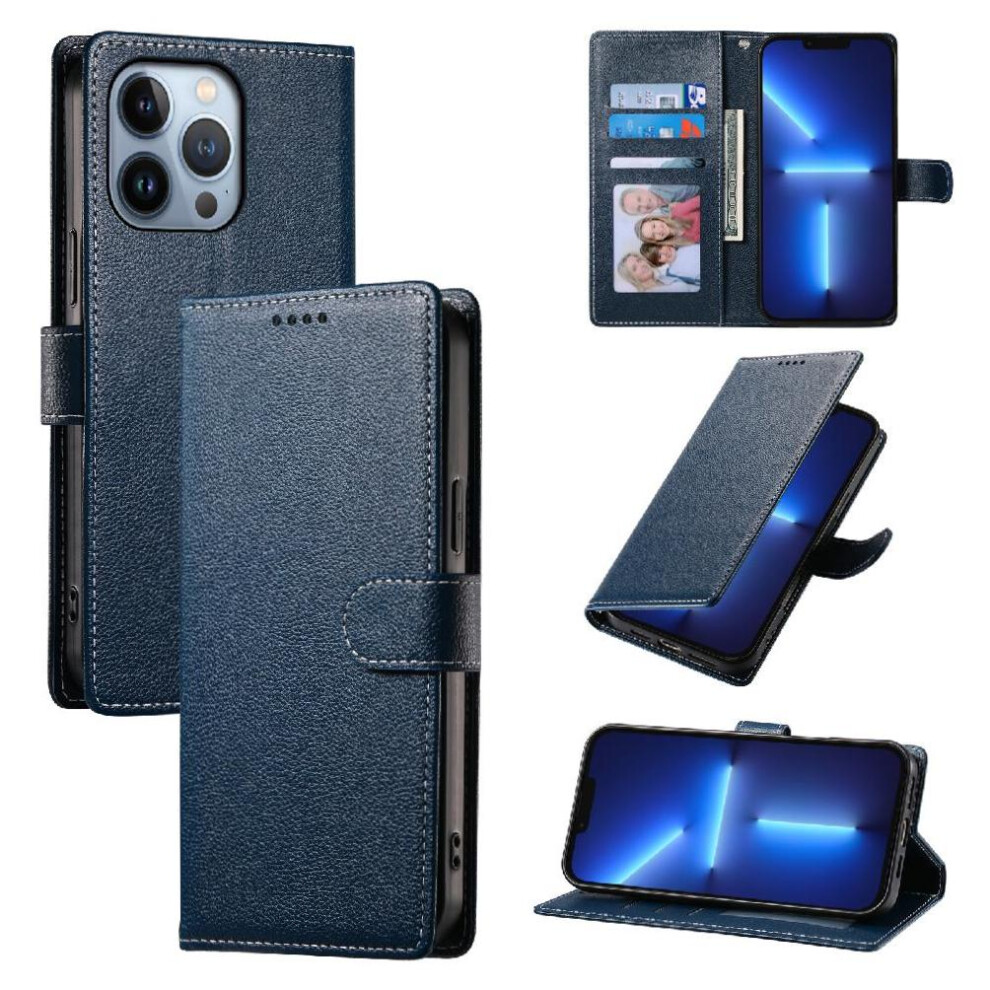 (Dark ) Compatible With Iphone 13 Pro Case Magnetic Closure Shockproof Card Slots Daily Use Blue 764563702213