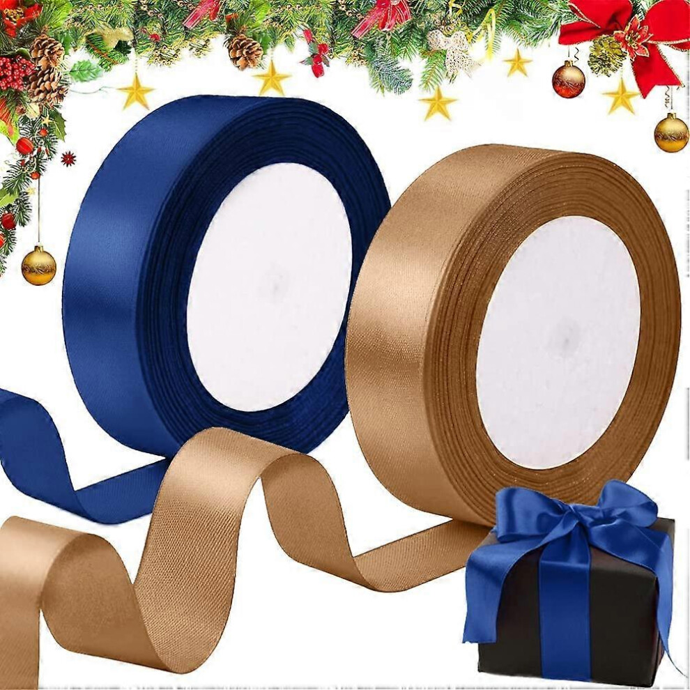 (As show, One size) Gift Wrapping Tape, DIY Satin Christmas Wrapping Tape, 20mm Wide Champagne Gold and Blue Wrapping Tape for Christmas Garlands and Wedding Decorations,