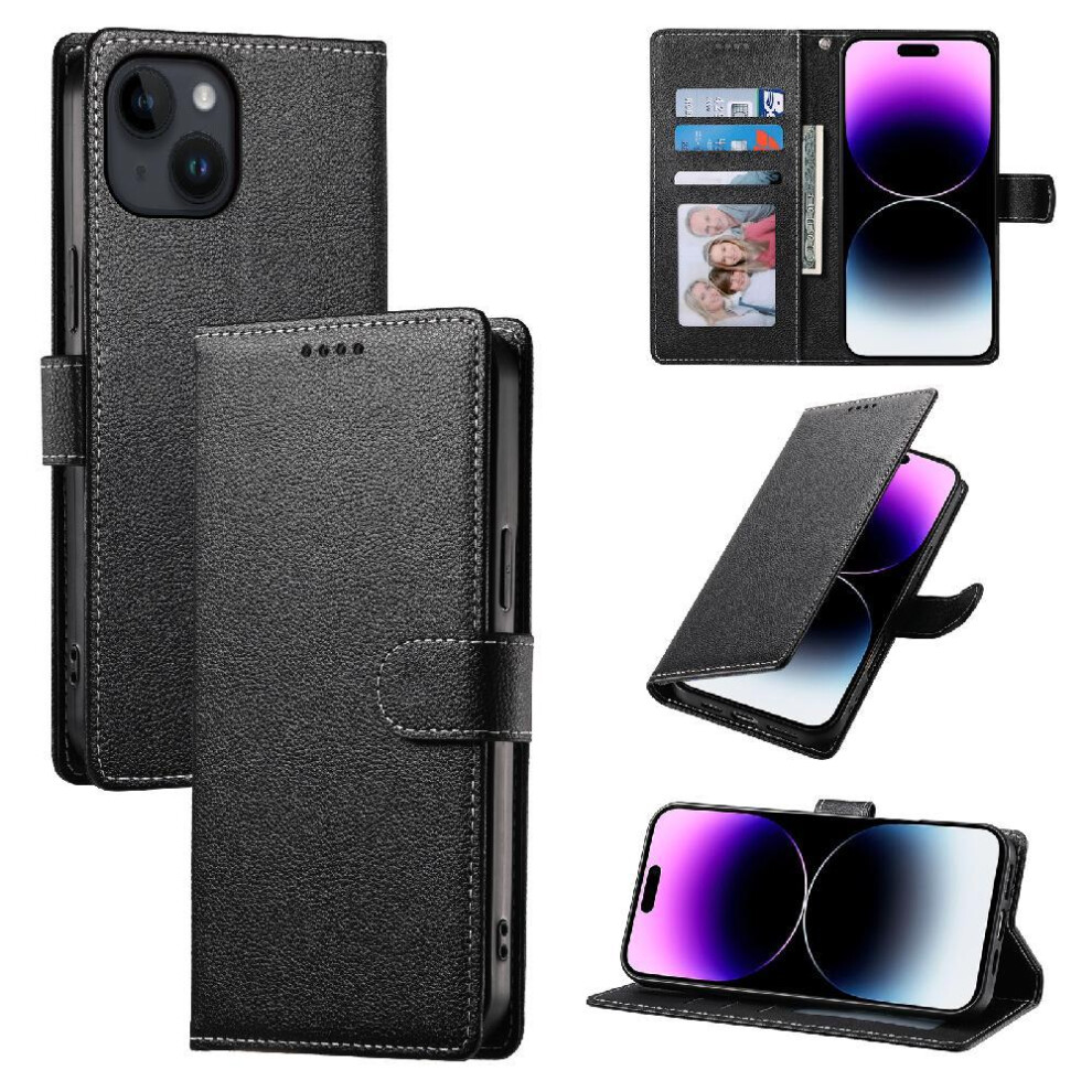 (Black) Compatible With Iphone 13 Case Magnetic Closure Daily Use Card Slots Shockproof Black 764563702329