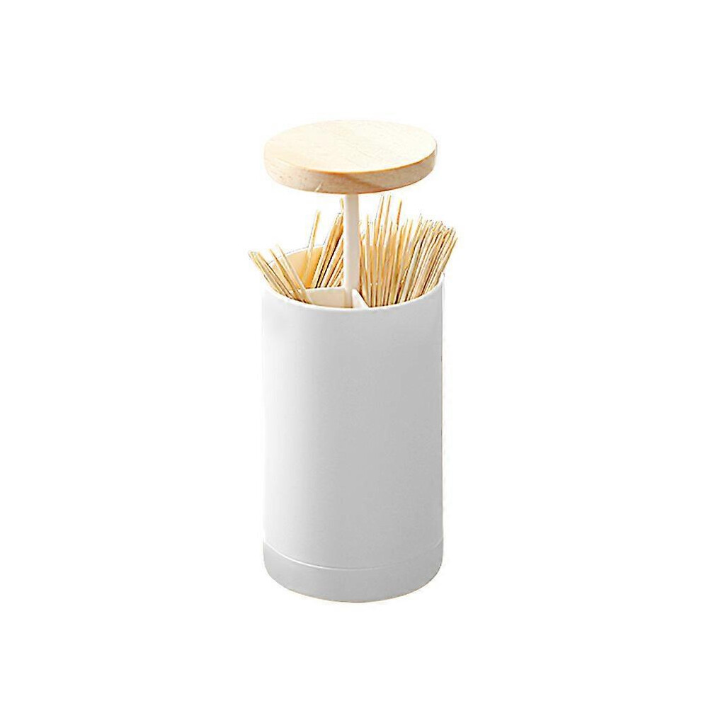 (As show, One size) Push & Up Toothpick Holder White Color Wood/Plastic Toothpick Dispenser