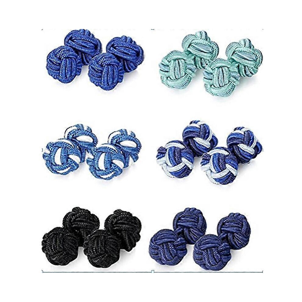(As show, One size) 6Pairs Silk Knots Cufflinks for Men/Women Shirt, for Business Wedding Gifts